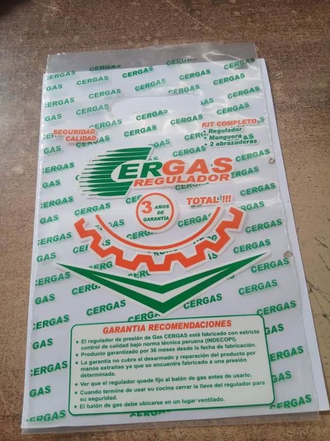 Bolsa CERGAS con las recomendaciones y la garantía impresas